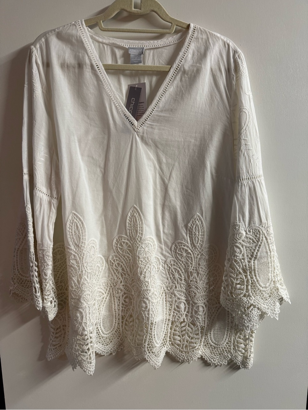 Chico's Cream Crochet-Trim V-Neck Tunic